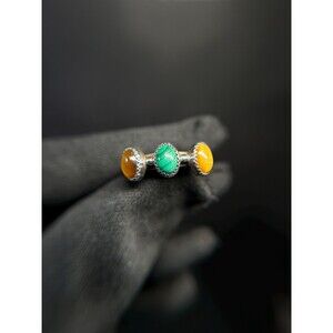Native American Sterling Silver Tiger’s Eye Malachite Ring Size 6.5